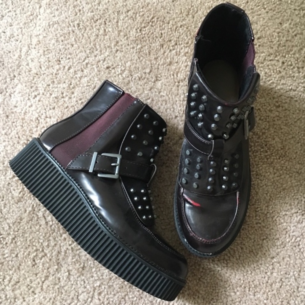 Platform studded burgundy boots